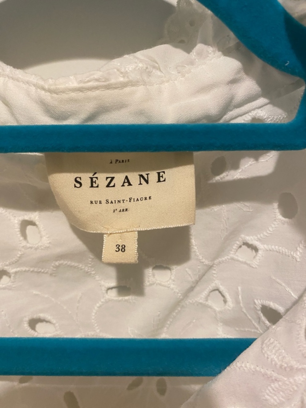 Sezane White Sleeveless Eyelet Ruffle Button-Front Top - Picture 2 of 5